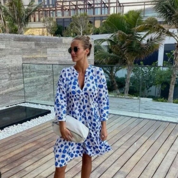 Zara blue & white poppy print dress - Picture 2 of 6